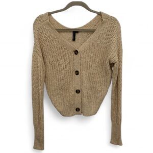 Moon and Madison Cream Slouchy Cropped Cardigan Sweater Size Small